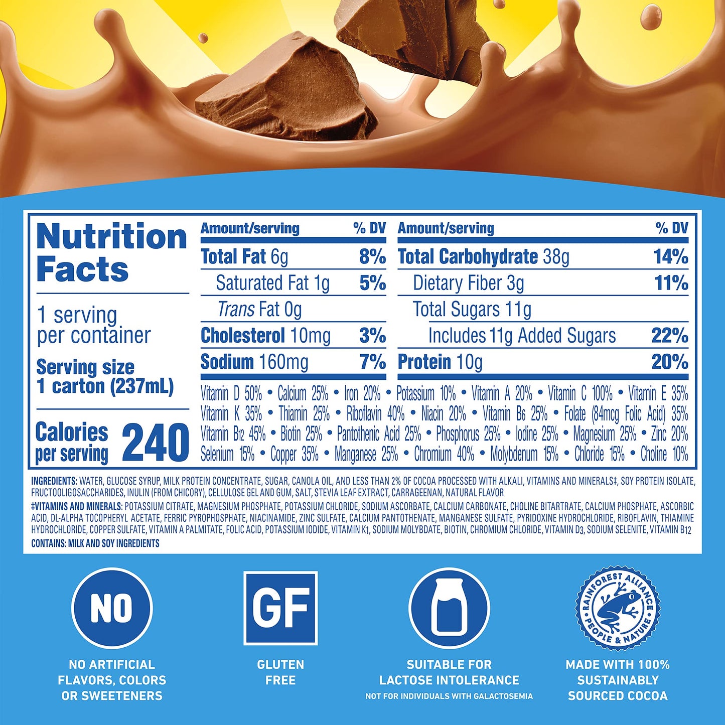 Carnation Breakfast Essentials Ready to Drink with Fiber, Rich Milk Chocolate, 8 FL OZ Carton (Pack of 24) (Packaging May Vary) - Fresh Hearth
