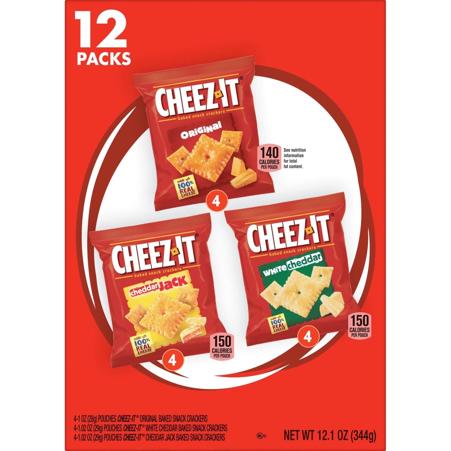 Cheez - It Cheese Crackers, Baked Snack Crackers, Lunch Snacks, Variety Pack, 12.1oz Box (12 Packs) - Fresh Hearth