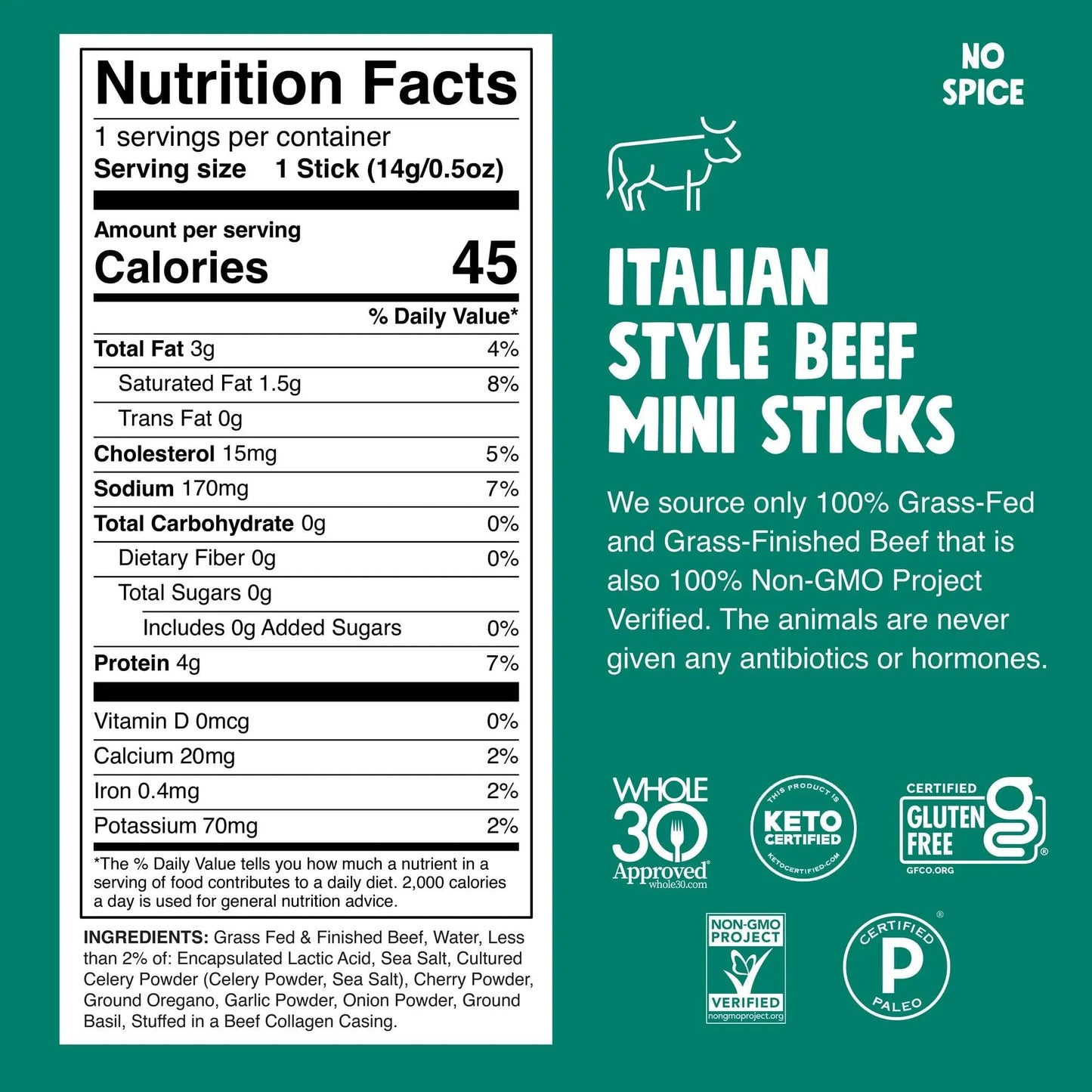 Chomps Snack Size Grass - Fed Italian Beef Jerky Snack Sticks 0.5oz 24 - Pack - Keto, Paleo, Whole30, 4g Lean Meat Protein, Gluten - Free, Zero Sugar Food, Non - GMO Chomplings - Fresh Hearth