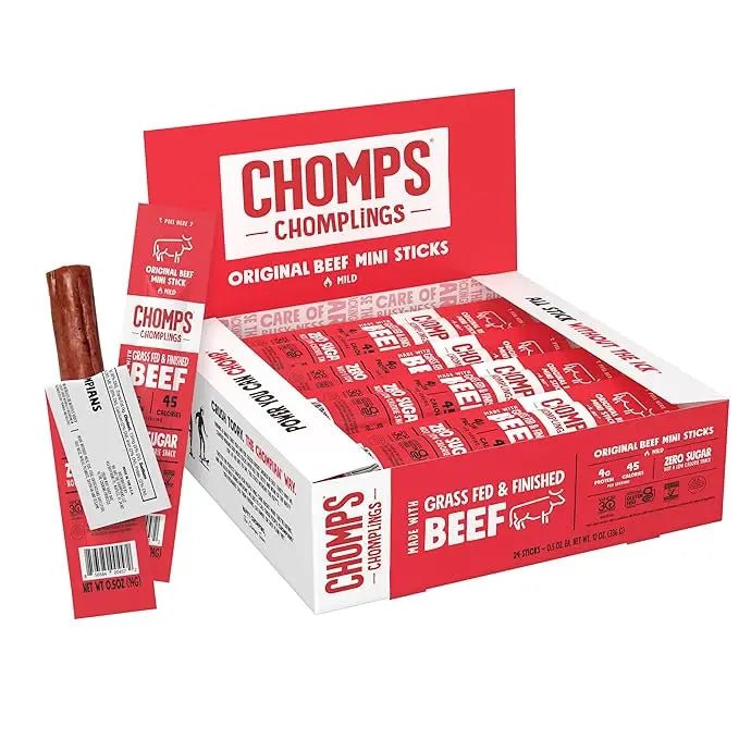 Chomps Snack Size Grass - Fed Italian Beef Jerky Snack Sticks 0.5oz 24 - Pack - Keto, Paleo, Whole30, 4g Lean Meat Protein, Gluten - Free, Zero Sugar Food, Non - GMO Chomplings - Fresh Hearth