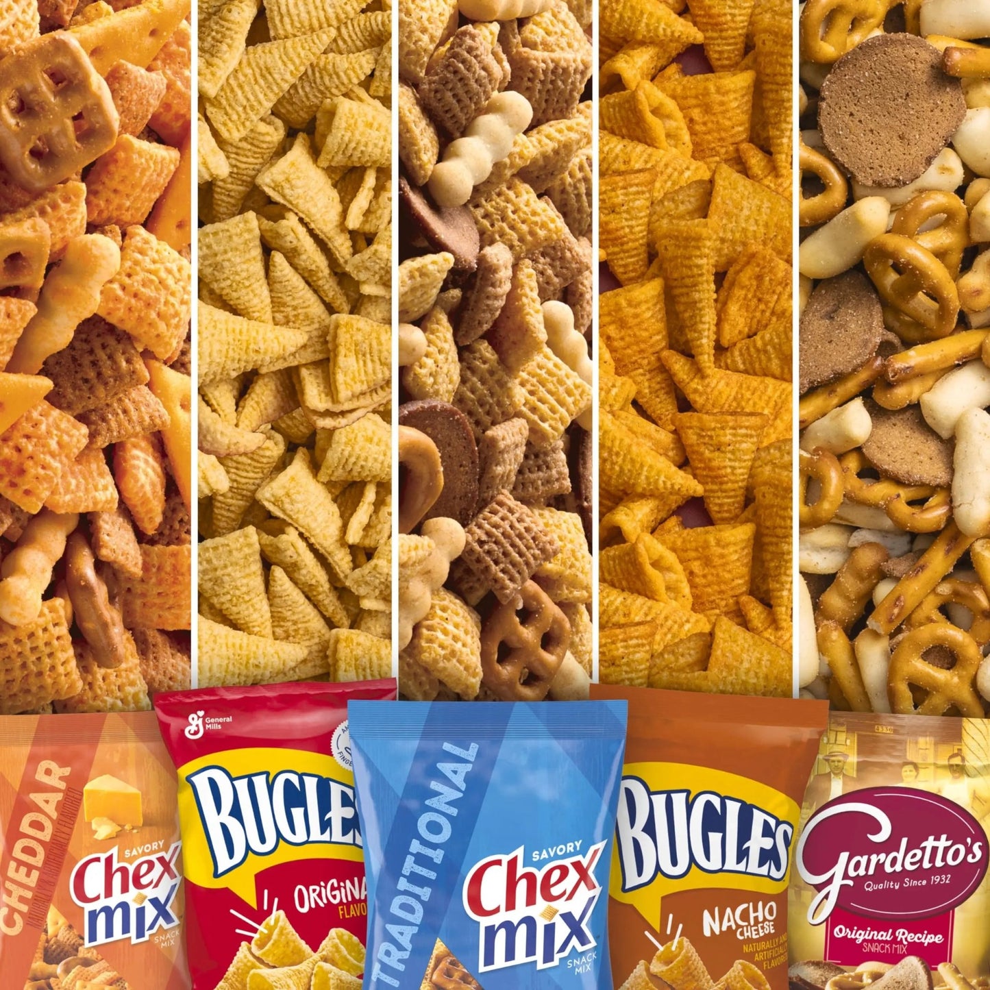 Classic Mix Snack Variety Pack, Bugles Original and Nacho Cheese, Gardetto's Original Recipe, Chex Mix Traditional and Cheddar, 20 Ct, 28 oz - Fresh Hearth