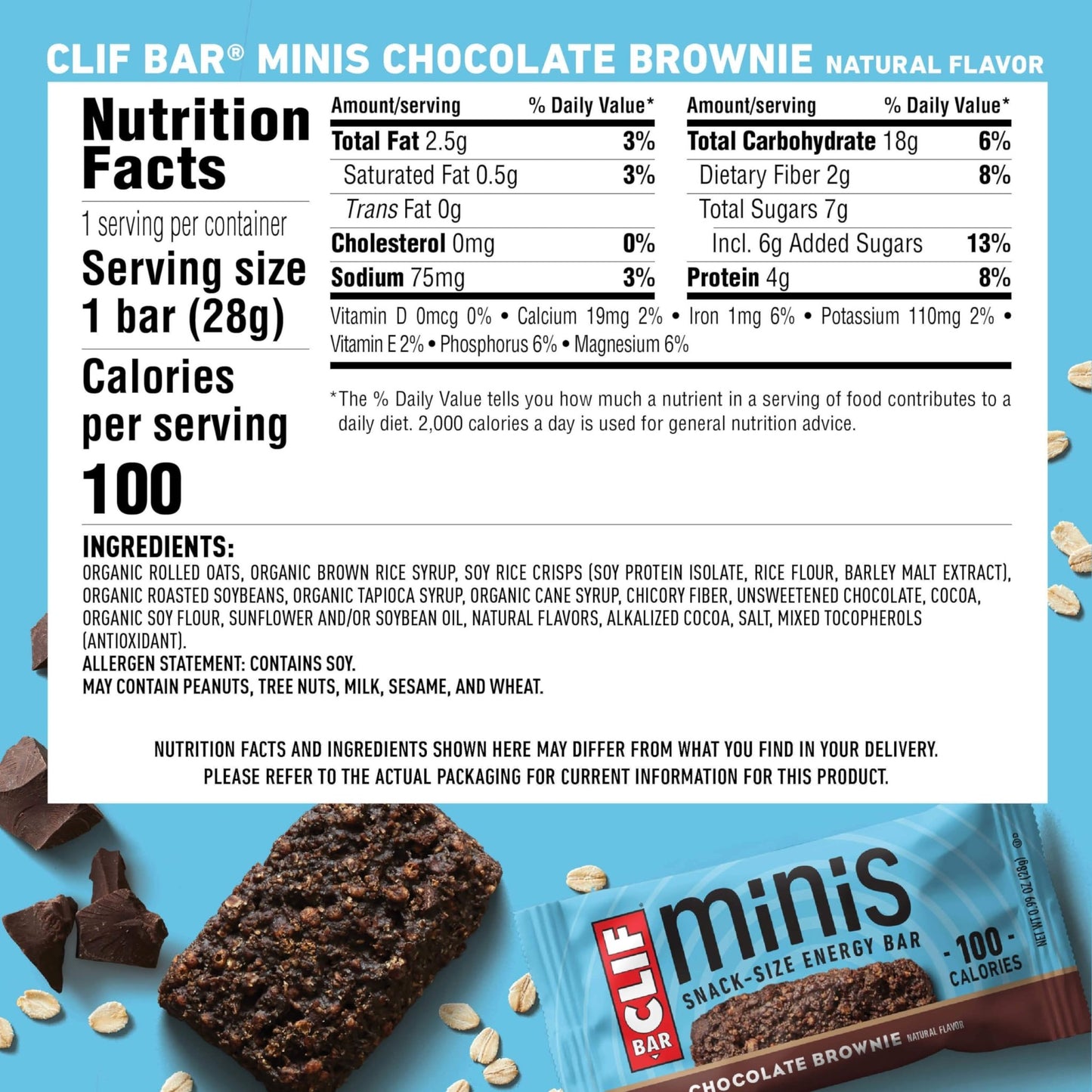 CLIF BAR Minis - Chocolate Brownie Flavor - Made with Organic Oats - 4g Protein - Non - GMO - Plant Based - Snack - Size Energy Bars - 0.99 oz. (20 Pack) - Fresh Hearth