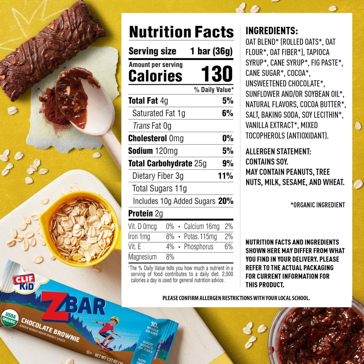CLIF Kid Zbar - Chocolate Brownie - Soft Baked Whole Grain Snack Bars - USDA Organic - Non - GMO - Plant - Based - 1.27 oz. (18 Pack) - Fresh Hearth
