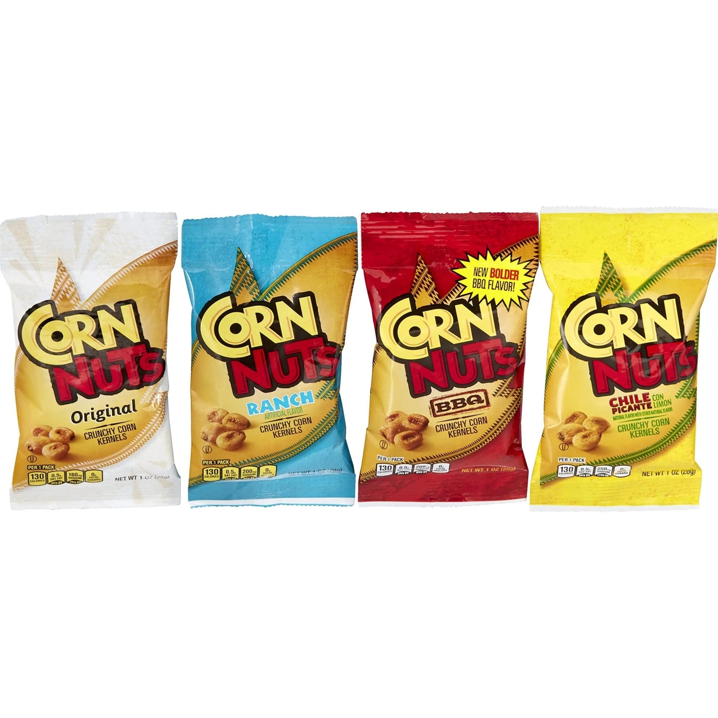 CORN NUTS Variety Pack, Crunchy Corn Kernels, Snack Box, Individual Packs, Snacks For Adults, Original, Ranch, BBQ, Chile Picante con Limon, 1oz. (Pack of 12) - Fresh Hearth