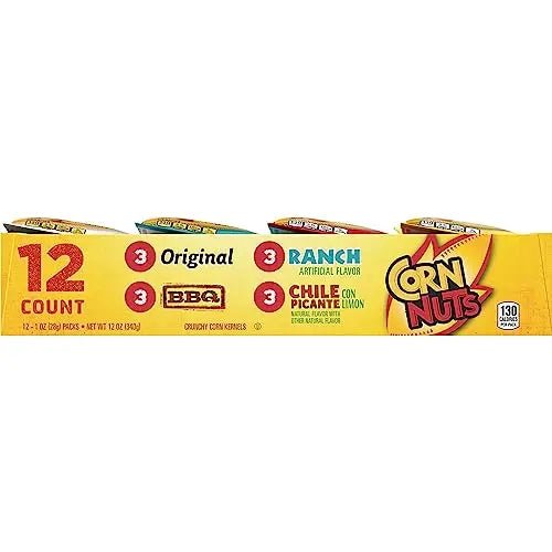 CORN NUTS Variety Pack, Crunchy Corn Kernels, Snack Box, Individual Packs, Snacks For Adults, Original, Ranch, BBQ, Chile Picante con Limon, 1oz. (Pack of 12) - Fresh Hearth