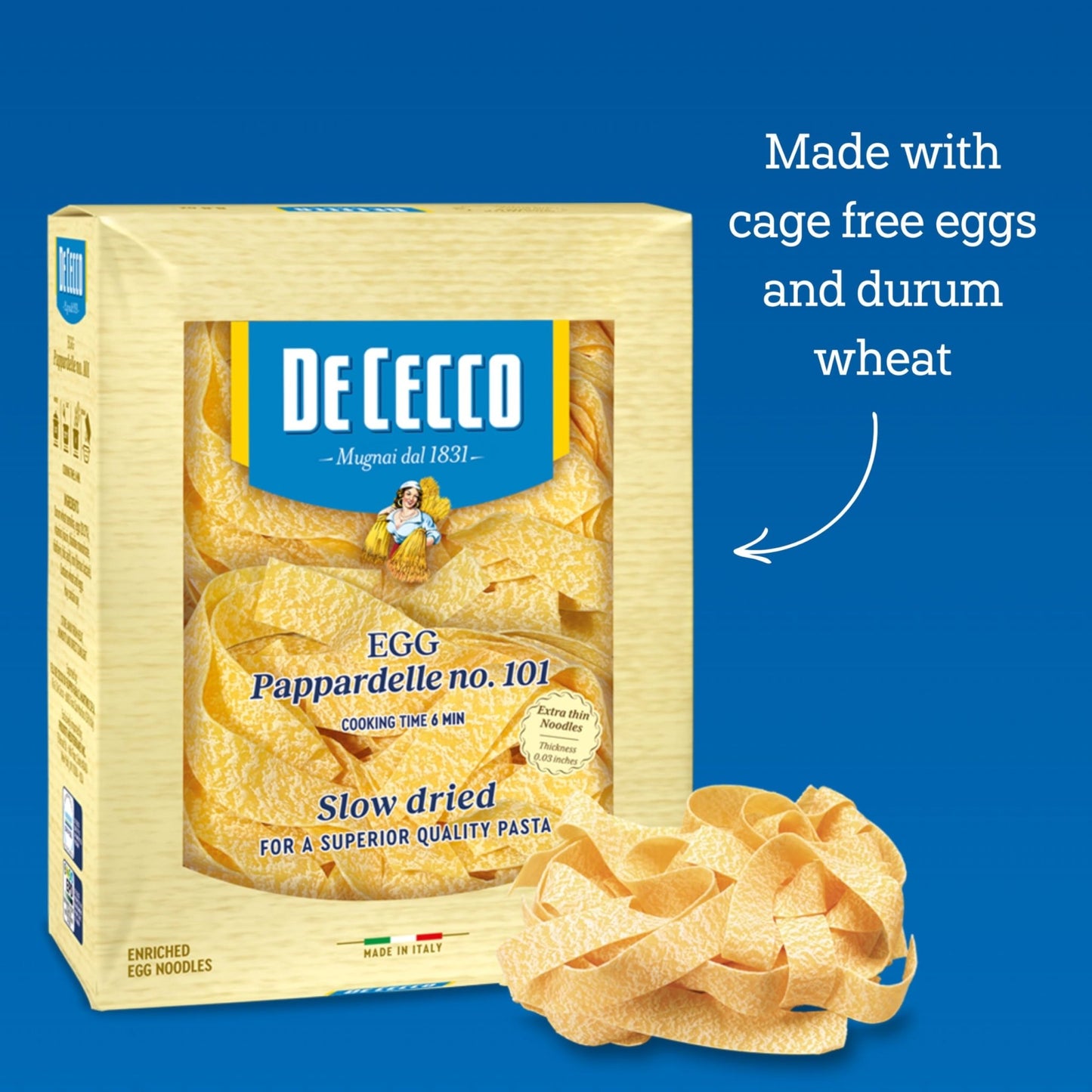 De Cecco Egg Pappardelle No. 101 Pasta, 8.8 Oz, (5 Pack) Authentic, Slow Dried, Made with Cage Free Eggs & Durum Wheat, Versatile Pasta for Sauces & Recipes, Made in Italy - Fresh Hearth