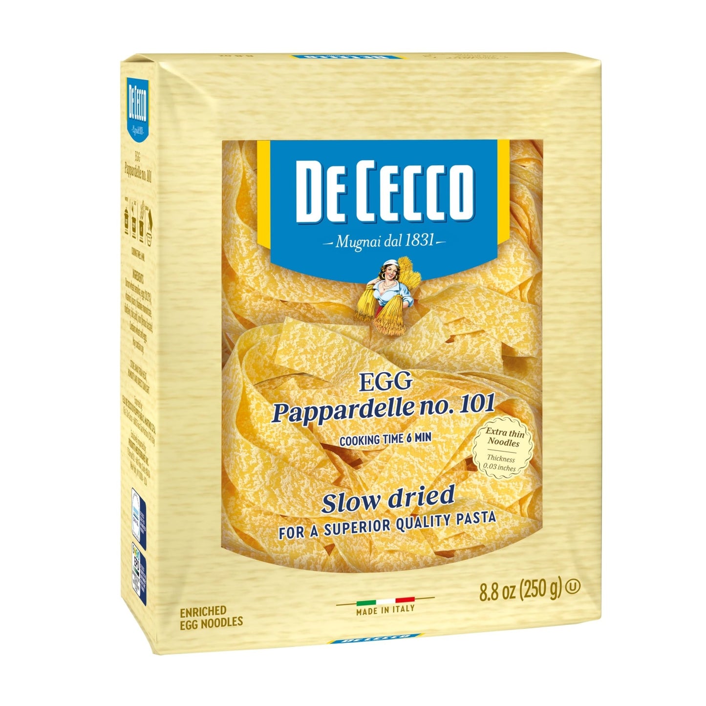 De Cecco Egg Pappardelle No. 101 Pasta, 8.8 Oz, (5 Pack) Authentic, Slow Dried, Made with Cage Free Eggs & Durum Wheat, Versatile Pasta for Sauces & Recipes, Made in Italy - Fresh Hearth