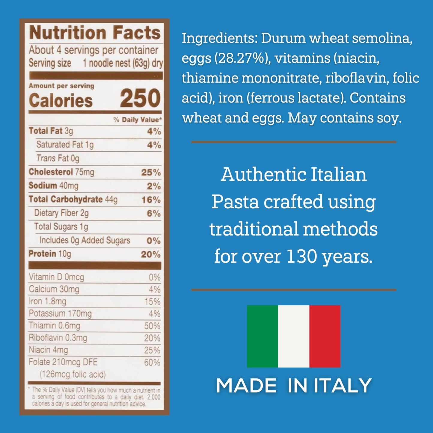 De Cecco Egg Pappardelle No. 101 Pasta, 8.8 Oz, (5 Pack) Authentic, Slow Dried, Made with Cage Free Eggs & Durum Wheat, Versatile Pasta for Sauces & Recipes, Made in Italy - Fresh Hearth