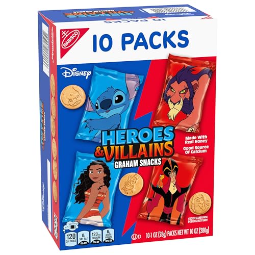 Disney Heroes and Villains Graham Snacks, Custom Cookies Variety Pack, 40 - 1 oz Kids Snack Packs - Fresh Hearth