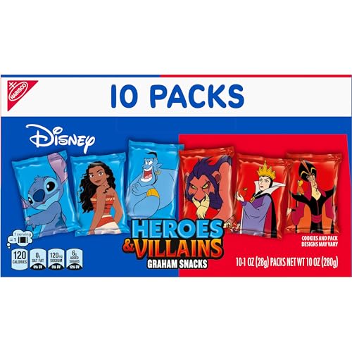 Disney Heroes and Villains Graham Snacks, Custom Cookies Variety Pack, 40 - 1 oz Kids Snack Packs - Fresh Hearth