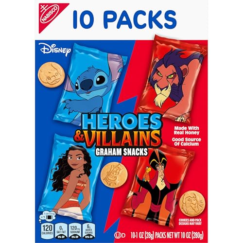 Disney Heroes and Villains Graham Snacks, Custom Cookies Variety Pack, 40 - 1 oz Kids Snack Packs - Fresh Hearth