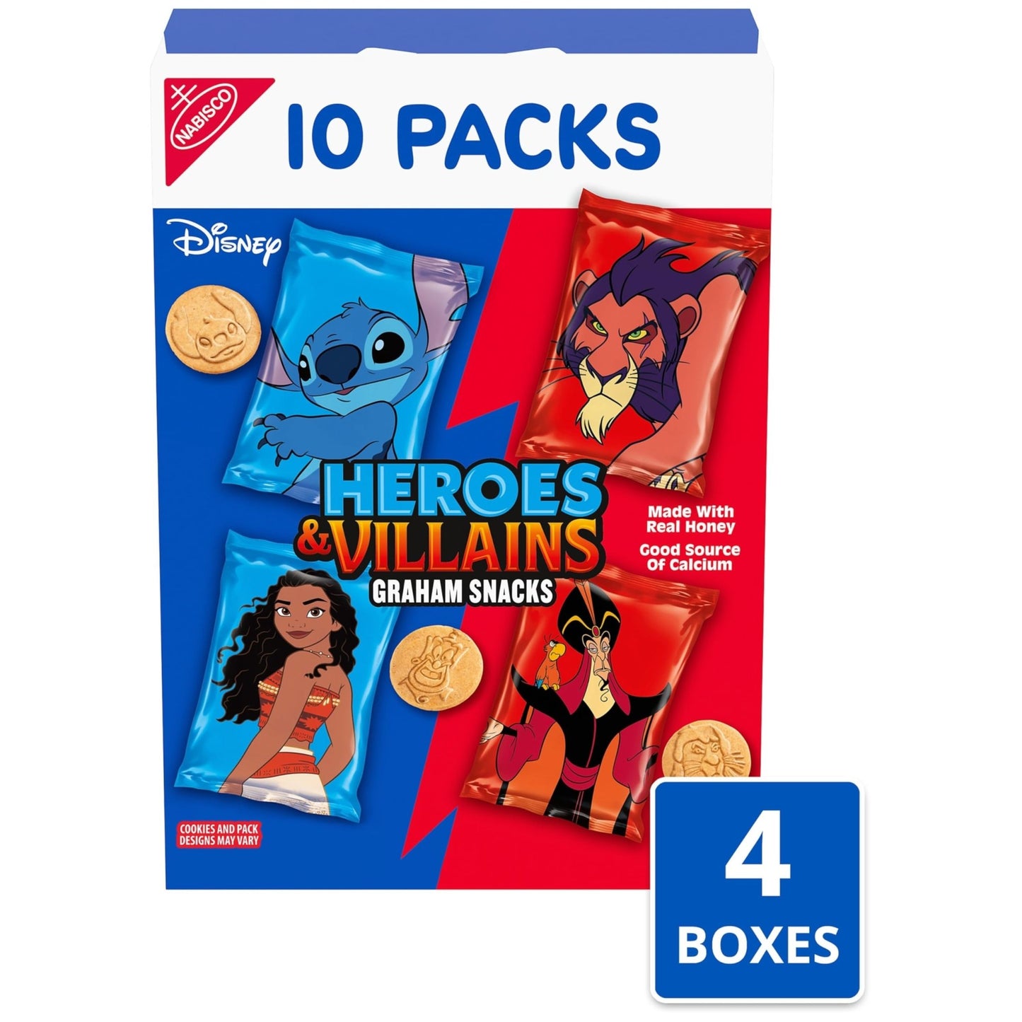 Disney Heroes and Villains Graham Snacks, Custom Cookies Variety Pack, 40 - 1 oz Kids Snack Packs - Fresh Hearth
