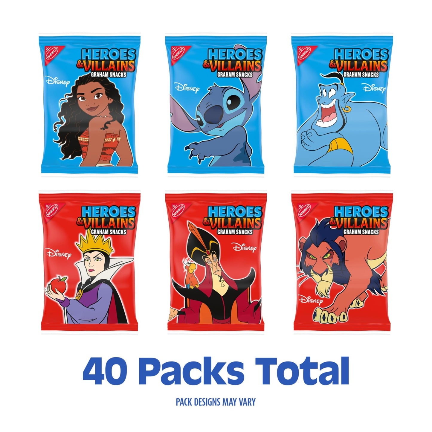 Disney Heroes and Villains Graham Snacks, Custom Cookies Variety Pack, 40 - 1 oz Kids Snack Packs - Fresh Hearth
