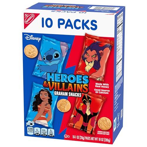 Disney Heroes and Villains Graham Snacks, Custom Cookies Variety Pack, 40 - 1 oz Kids Snack Packs - Fresh Hearth