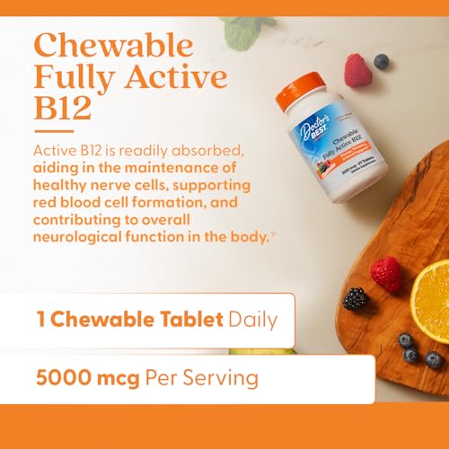 Doctor's Best Chewable Fully Active Methyl B12, Methylcobalamin, Energy, Memory, & Mood Support, Non - GMO, Gluten Free, Soy Free, Vegan 60 Tablets - Fresh Hearth