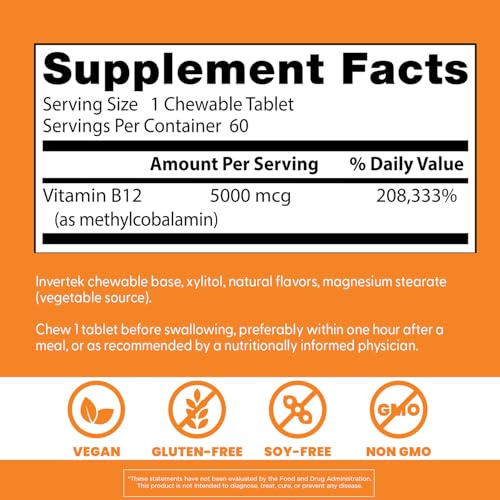 Doctor's Best Chewable Fully Active Methyl B12, Methylcobalamin, Energy, Memory, & Mood Support, Non - GMO, Gluten Free, Soy Free, Vegan 60 Tablets - Fresh Hearth