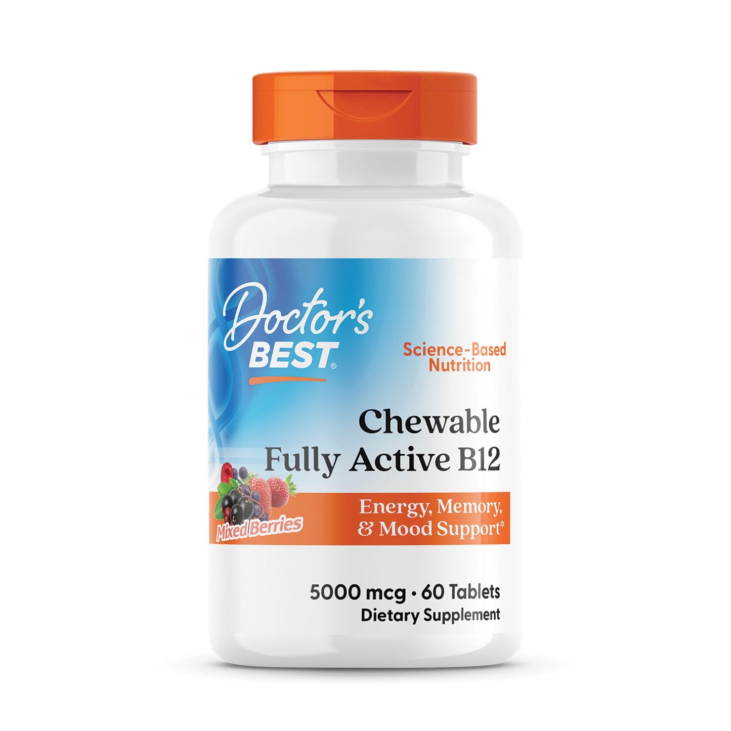 Doctor's Best Chewable Fully Active Methyl B12, Methylcobalamin, Energy, Memory, & Mood Support, Non - GMO, Gluten Free, Soy Free, Vegan 60 Tablets - Fresh Hearth