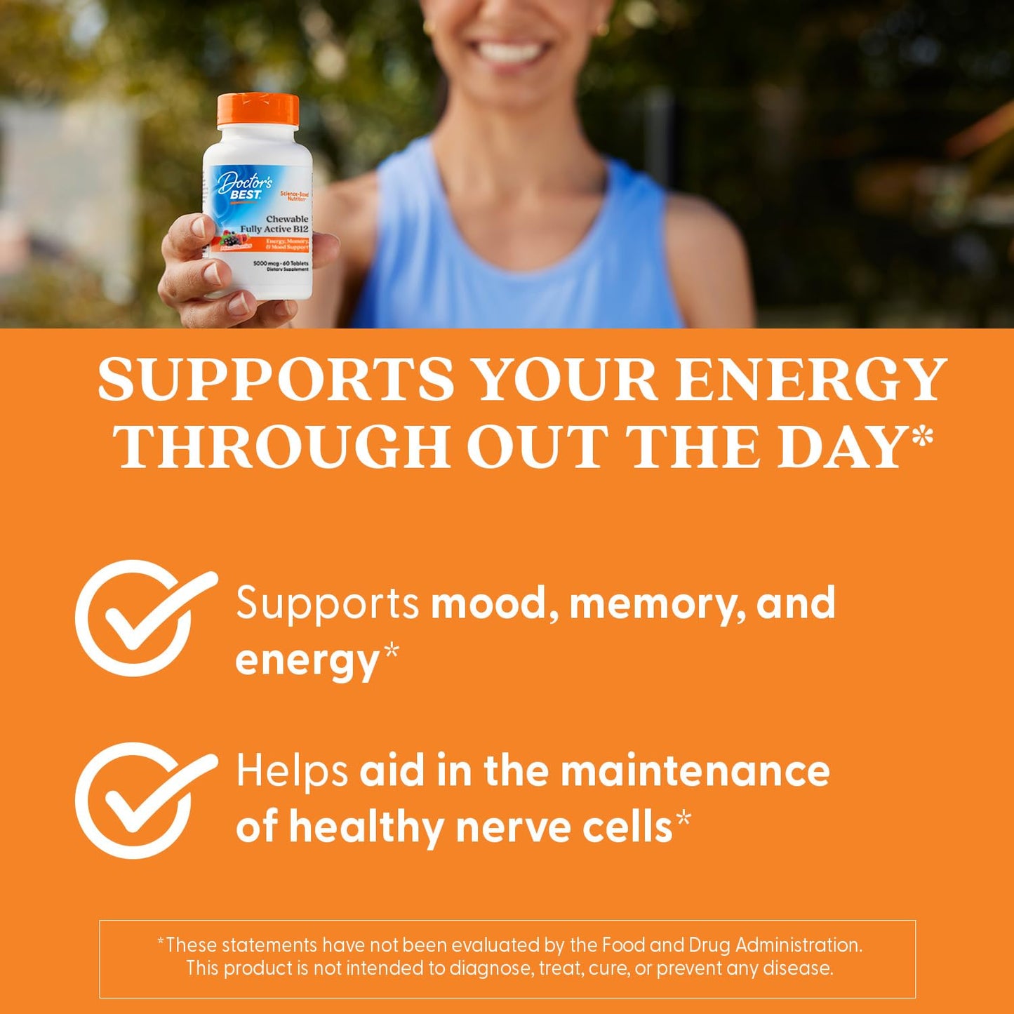 Doctor's Best Chewable Fully Active Methyl B12, Methylcobalamin, Energy, Memory, & Mood Support, Non - GMO, Gluten Free, Soy Free, Vegan 60 Tablets - Fresh Hearth