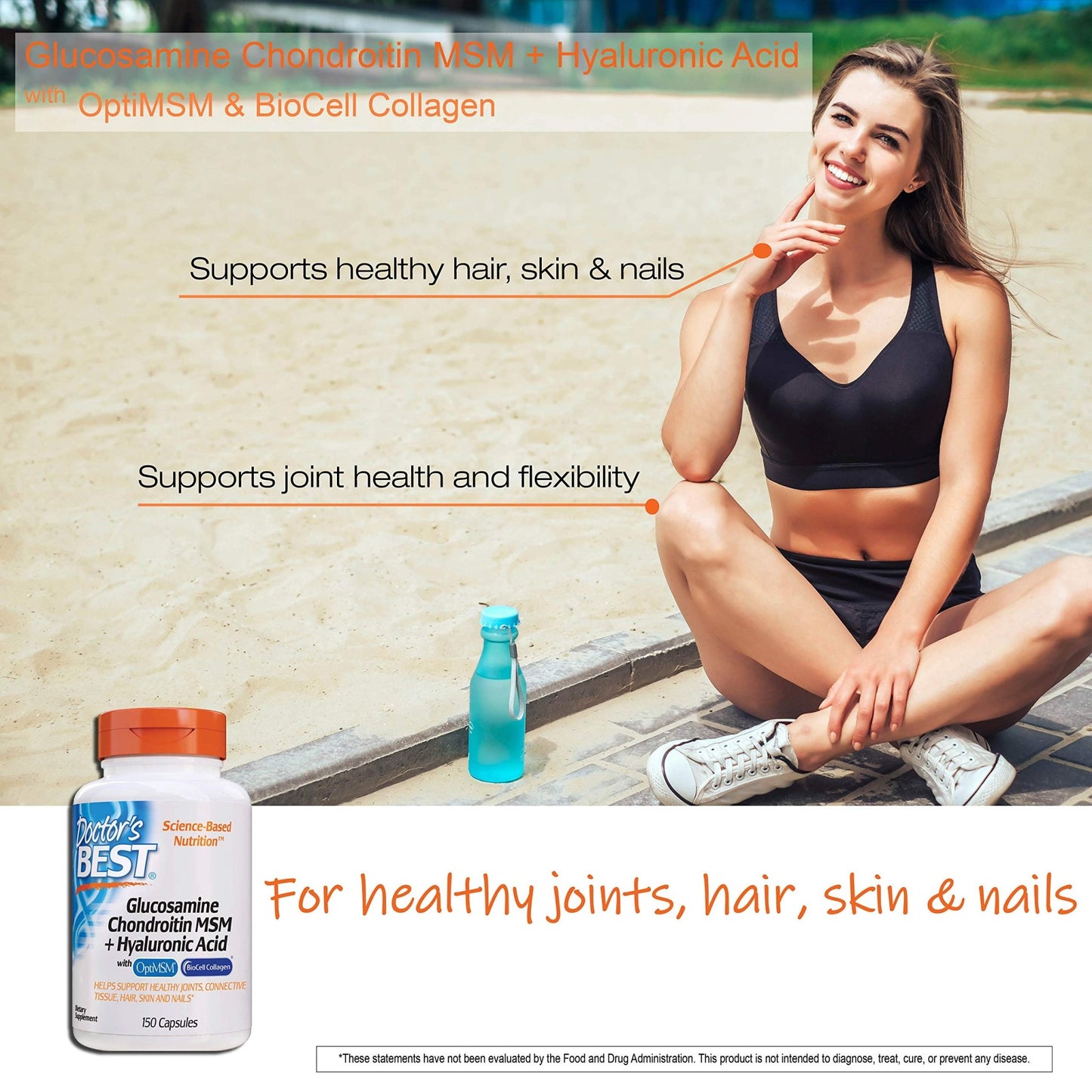 Doctor's Best Glucosamine Chondroitin MSM + Hyaluronic Acid with OptiMSM Featuring Biocell Collagen, Joint Support, Non - GMO, Gluten & Soy Free, 150 Caps - Fresh Hearth