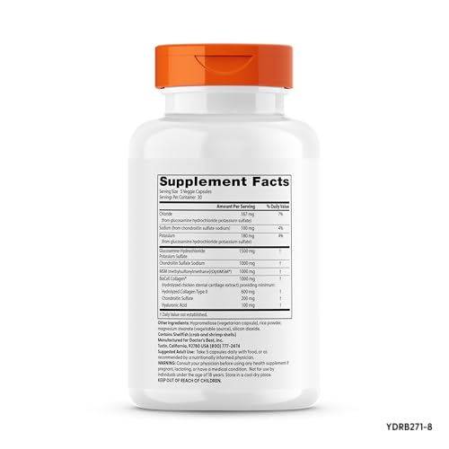 Doctor's Best Glucosamine Chondroitin MSM + Hyaluronic Acid with OptiMSM Featuring Biocell Collagen, Joint Support, Non - GMO, Gluten & Soy Free, 150 Caps - Fresh Hearth