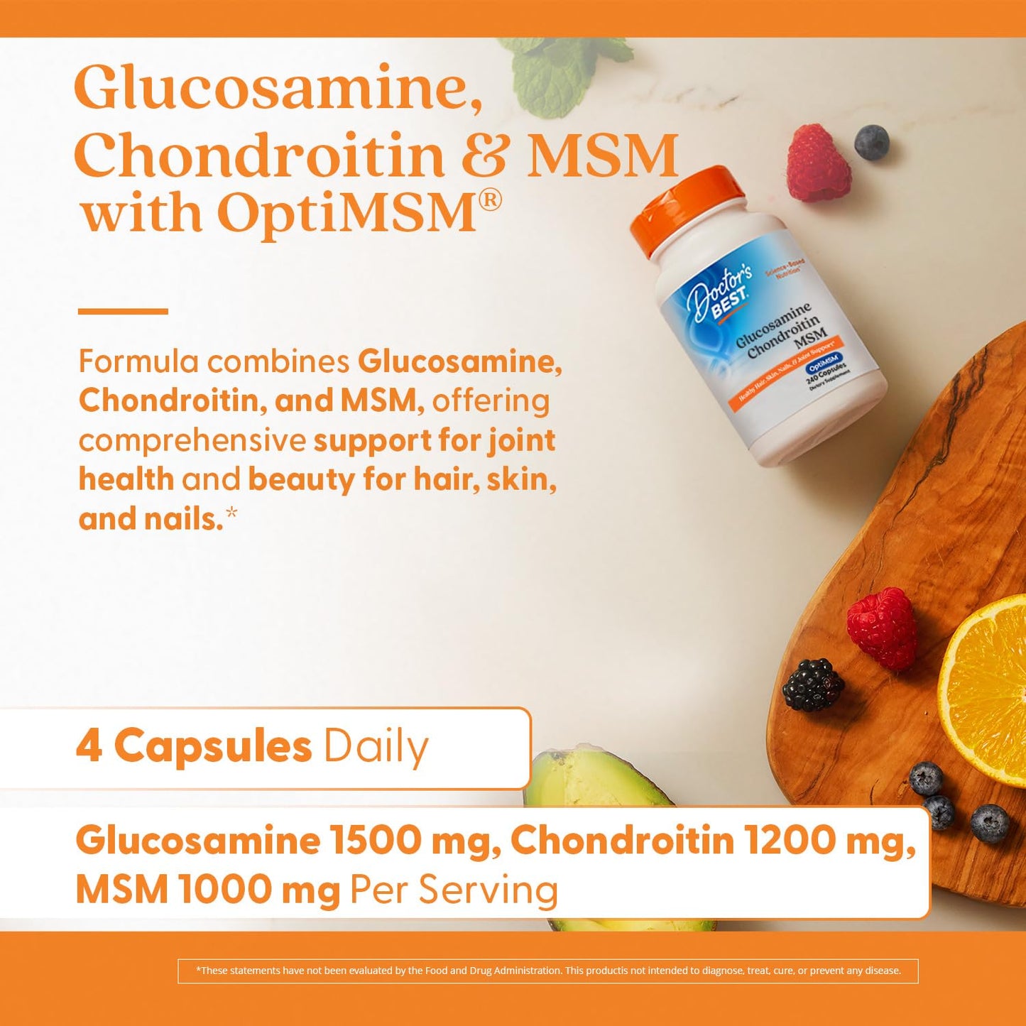 Doctor's Best Glucosamine Chondroitin Msm with OptiMSM Capsules, Supports Healthy Joint Structure, Function & Comfort, Non - GMO, Gluten Free, Soy Free, 240 Count (Pack of 1) - Fresh Hearth