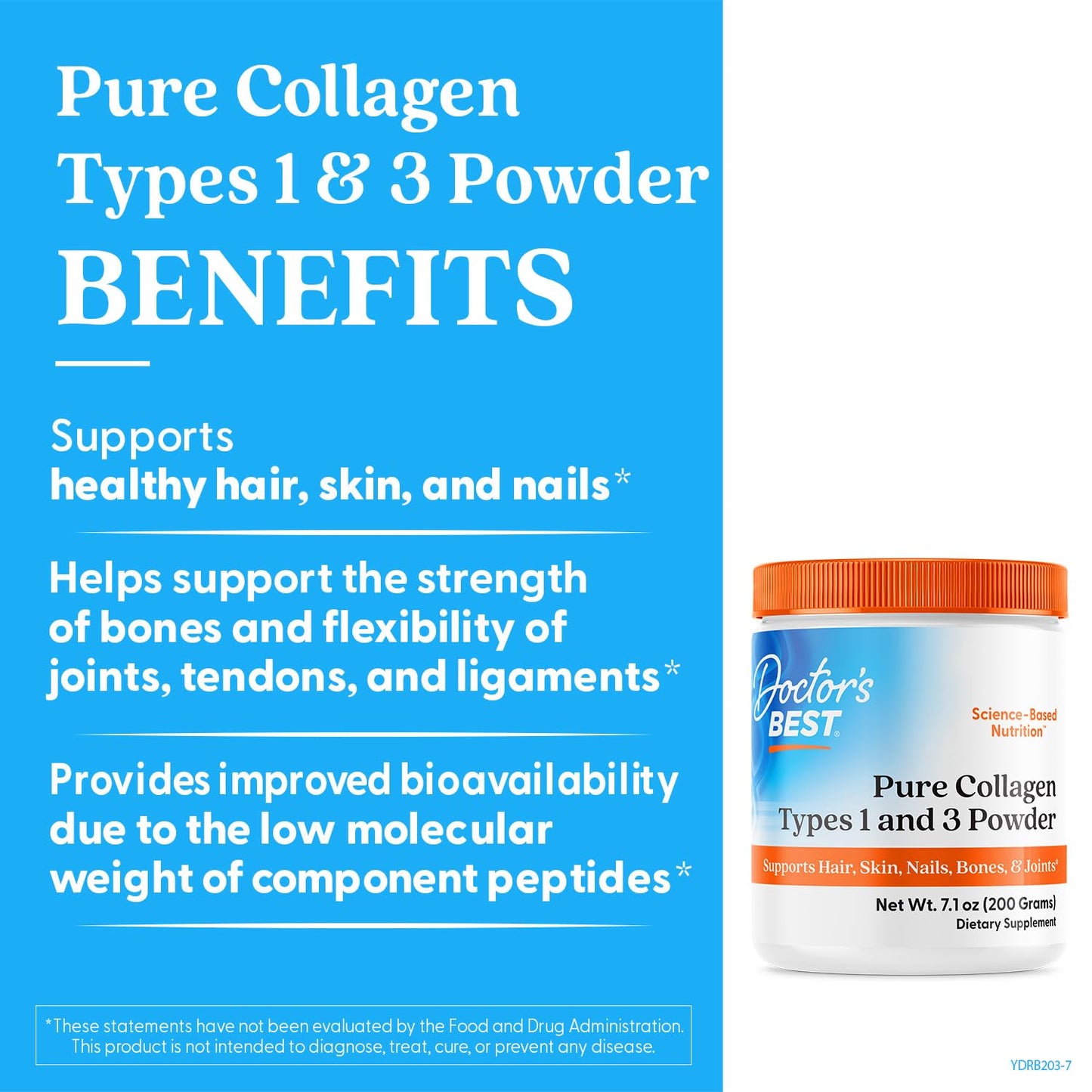 Doctor's Best Pure Collagen Types 1 & 3, Promotes Healthy Skin Hair & Nails – Bone & Joint Support, 7.1 Ounce (Pack of 1) - Fresh Hearth