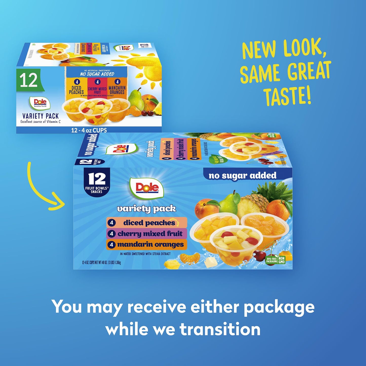 Dole Diced Peaches, Mandarin Oranges, and Cherry Mixed Fruit with No Sugar Added Variety Pack - Dole Fruit Bowls Snacks - 4 oz Bowls - 12 Pack - Fresh Hearth