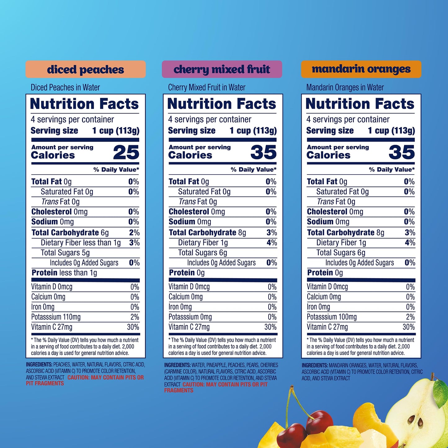 Dole Diced Peaches, Mandarin Oranges, and Cherry Mixed Fruit with No Sugar Added Variety Pack - Dole Fruit Bowls Snacks - 4 oz Bowls - 12 Pack - Fresh Hearth