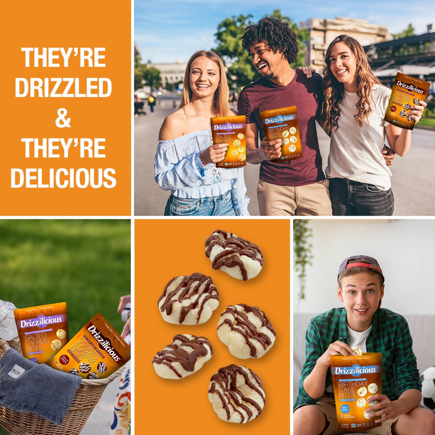 Drizzilicious Mini Rice Cakes S'mores - Rice Crisps, Healthy Snack for Adults and Kids, Flavored Rice Cakes, Vegan, Gluten Free, Allergen Free, Only 90 Calories Per Bag - 0.74 oz (Pack of 10) - Fresh Hearth