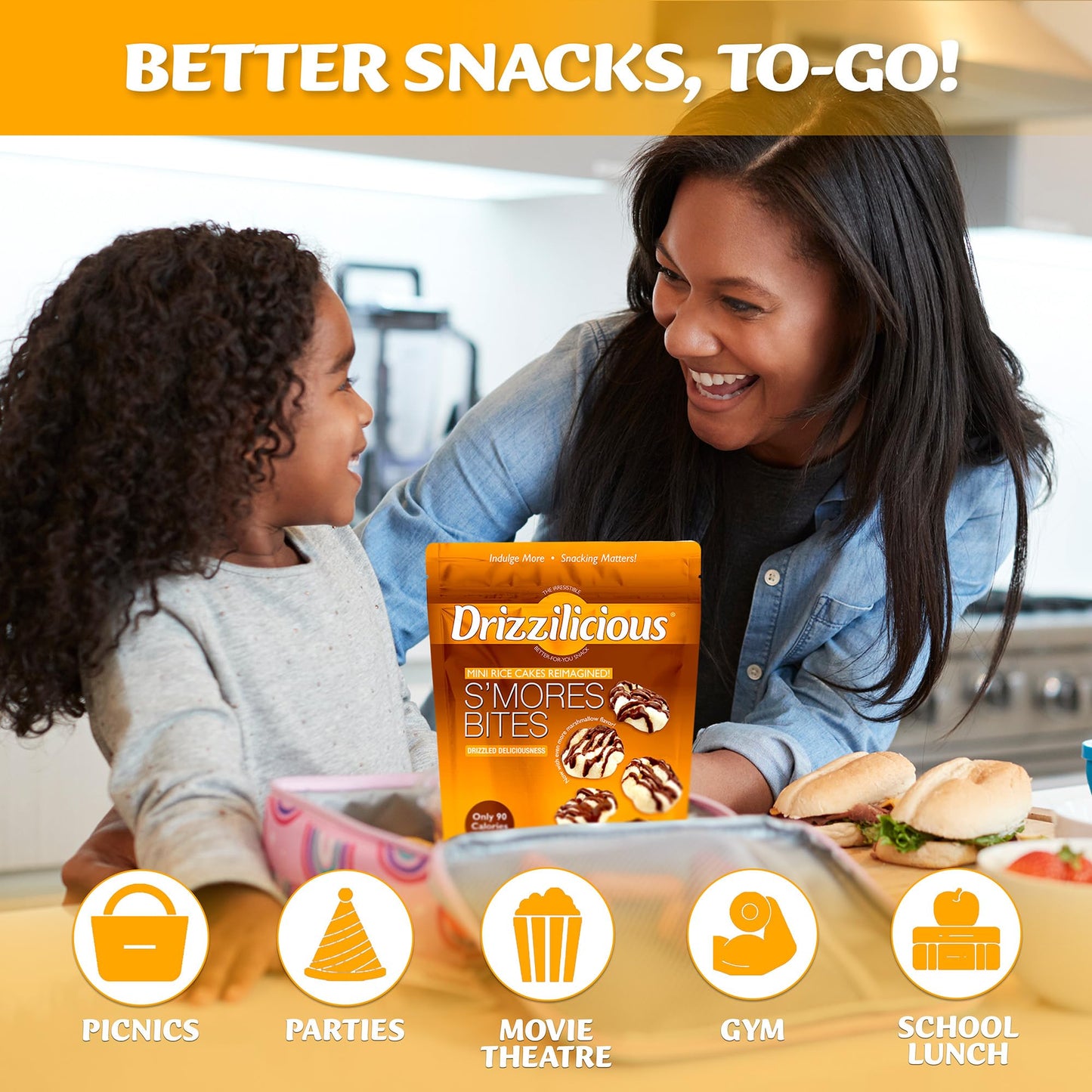 Drizzilicious Mini Rice Cakes S'mores - Rice Crisps, Healthy Snack for Adults and Kids, Flavored Rice Cakes, Vegan, Gluten Free, Allergen Free, Only 90 Calories Per Bag - 0.74 oz (Pack of 10) - Fresh Hearth