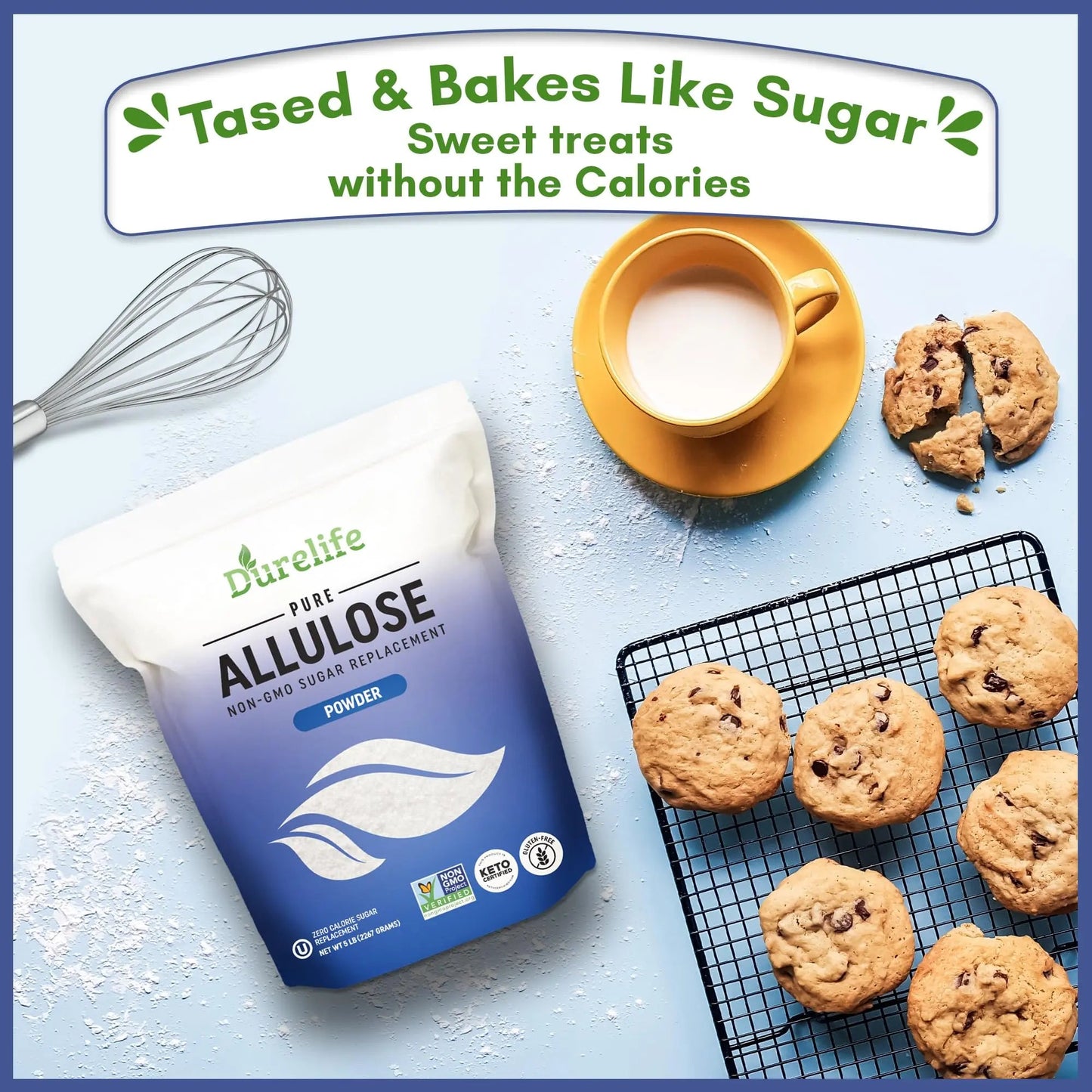 Durelife Allulose sweetener, 1 lb 100% Pure No Erythritol powdered Sugar Substitute, NON - GMO Project Verified, Keto Certified, OU kosher, No Fillers, Zero Calories sugar alternative 1 Lbs - Fresh Hearth