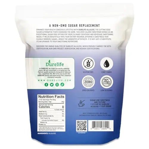 Durelife Allulose sweetener, 10 lb 100% Pure No Erythritol powdered Sugar alternative Substitute, NON - GMO Project Verified, Keto Certified, OU kosher, No Fillers, Zero Calories sugar alternative 10 Lbs - Fresh Hearth