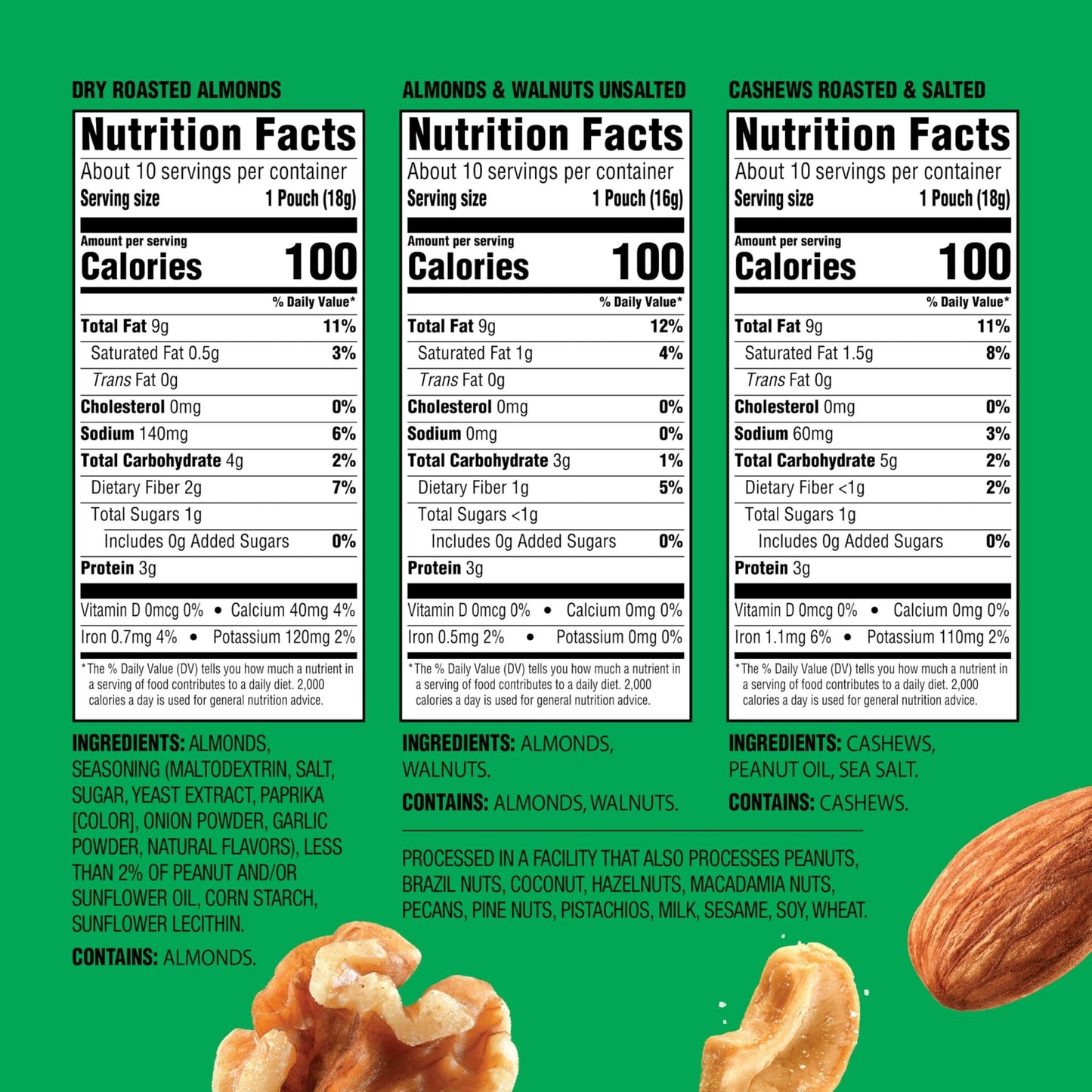 Emerald Nuts Mixed Nuts Variety Pack 18ct (1 - Pack) , 100 - Calorie Individual Packs , Features Dry Roasted Almonds, Natural Almonds & Walnuts, and Roasted & Salted Cashews - Fresh Hearth