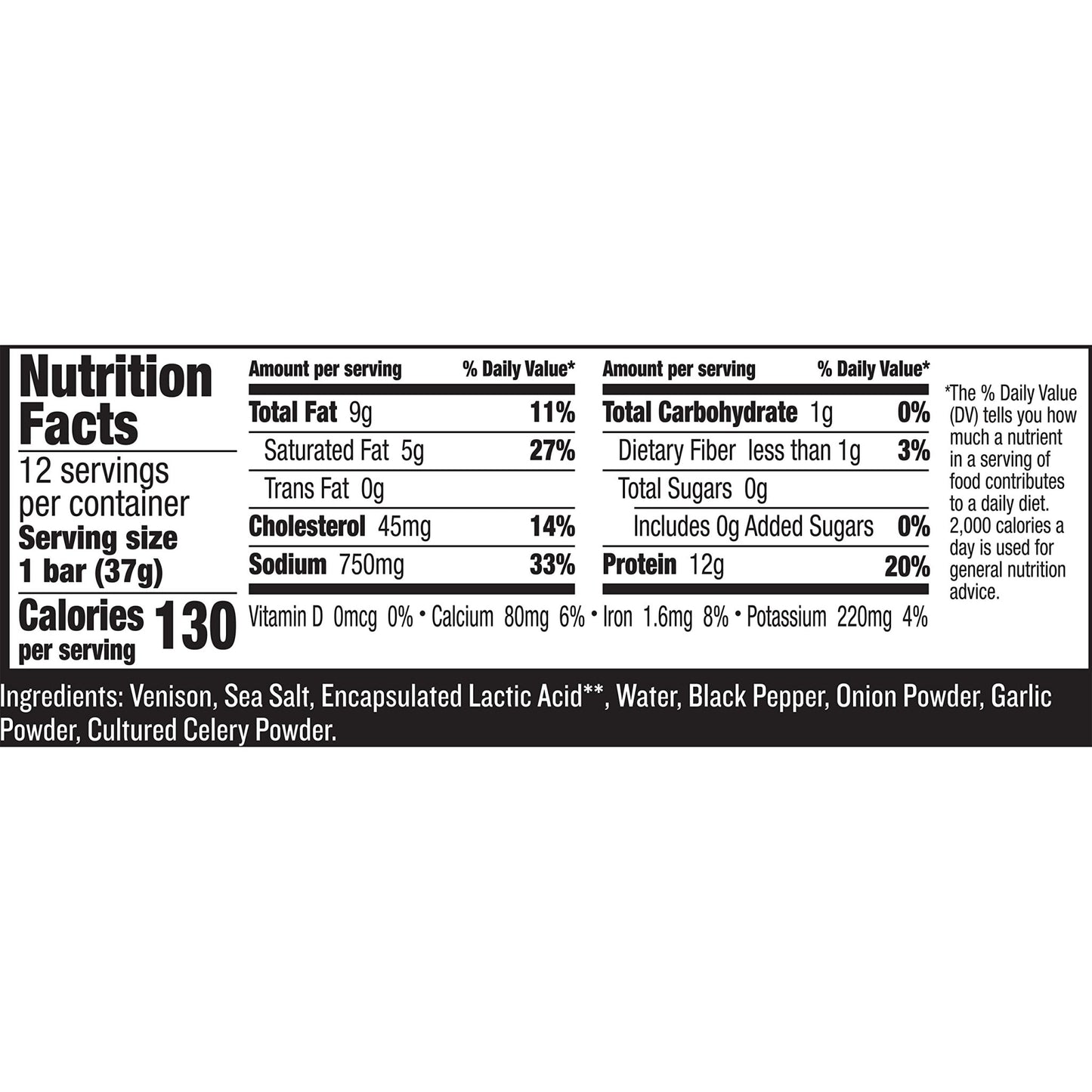 EPIC Bars, Venison Sea Salt and Pepper Bar, Keto Friendly, Whole30 Approved, Gluten Free, 12 Count, 15.6 oz - Fresh Hearth