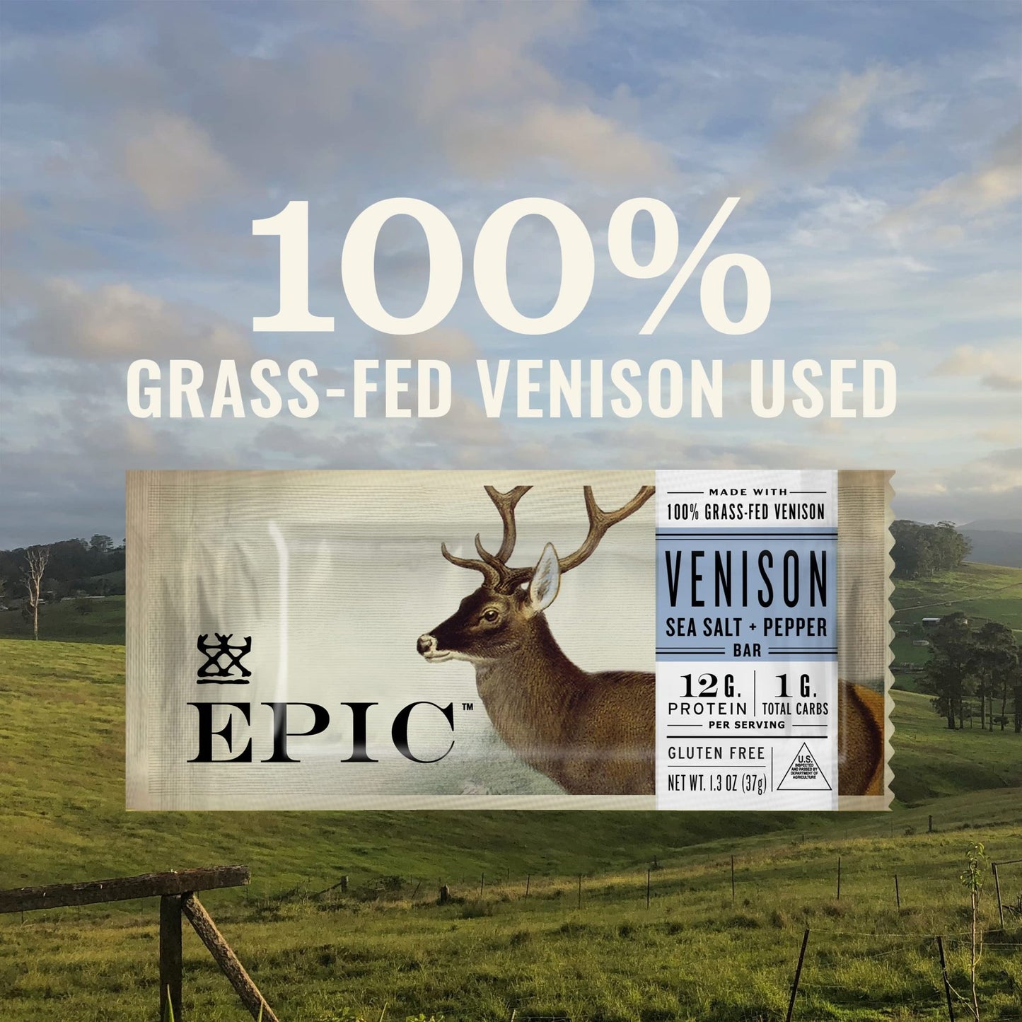 EPIC Bars, Venison Sea Salt and Pepper Bar, Keto Friendly, Whole30 Approved, Gluten Free, 12 Count, 15.6 oz - Fresh Hearth