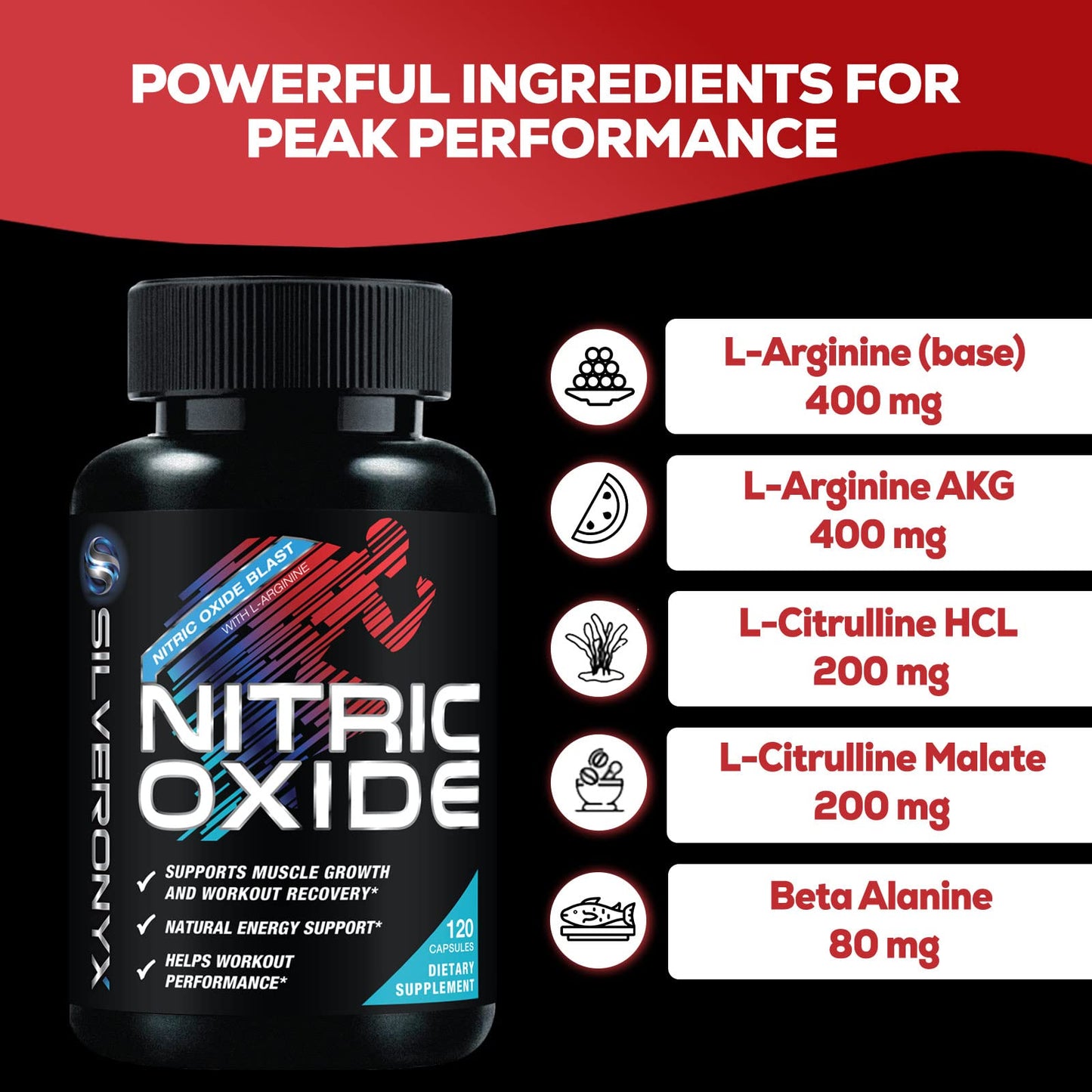 Extra Strength Nitric Oxide Supplement 3X Strength L Arginine, Citrulline Malate, AAKG, Beta Alanine - Premium Muscle Supporting Nitric Booster - Natural Energy & Heart Health Support - 120 Capsules - Fresh Hearth