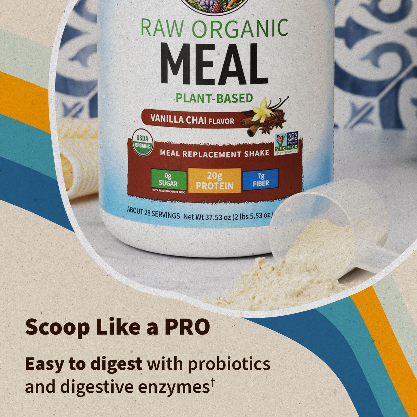 Garden of Life Meal Replacement Shakes, Vegan Raw Organic Protein Powder, Vanilla Chai Protein Powder with Plant Based Pea Protein, Sprouts, Greens, Probiotics, Dairy Free 28 Servings - Fresh Hearth