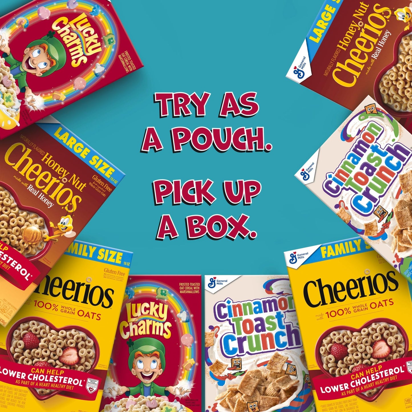 General Mills Cereal Variety Pack, Lucky Charms, Cinnamon Toast Crunch, Cheerios, and Honey Nut Cheerios, 8 Single Serve Pouches, 9.14 oz - Fresh Hearth