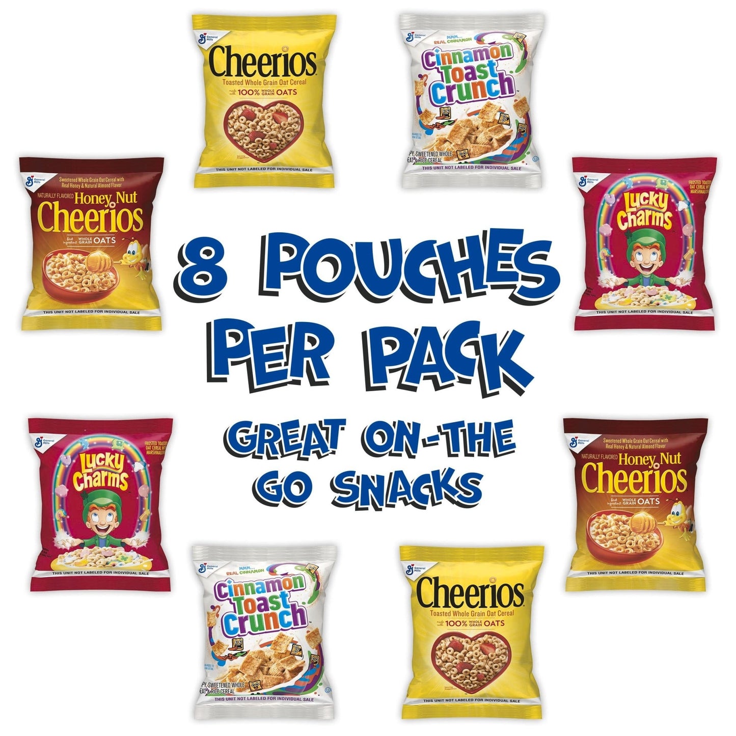 General Mills Cereal Variety Pack, Lucky Charms, Cinnamon Toast Crunch, Cheerios, and Honey Nut Cheerios, 8 Single Serve Pouches, 9.14 oz - Fresh Hearth