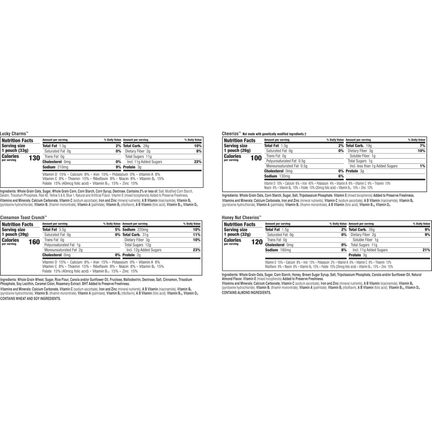 General Mills Cereal Variety Pack, Lucky Charms, Cinnamon Toast Crunch, Cheerios, and Honey Nut Cheerios, 8 Single Serve Pouches, 9.14 oz - Fresh Hearth