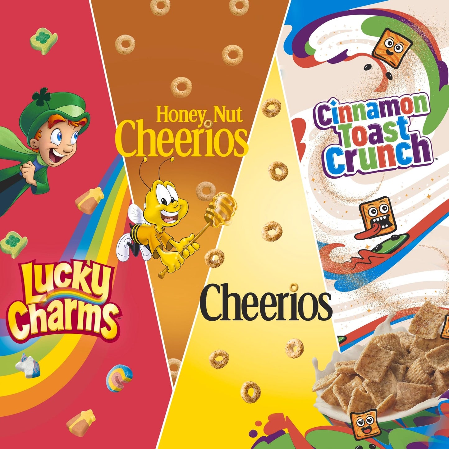 General Mills Cereal Variety Pack, Lucky Charms, Cinnamon Toast Crunch, Cheerios, and Honey Nut Cheerios, 8 Single Serve Pouches, 9.14 oz - Fresh Hearth