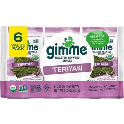 Gimme Seaweed Organic Premium Roasted Seaweed Snacks, Teriyaki, 6 Count, Keto, Vegan, Gluten - Free, Great Source of Omega3s and Iodine, Healthy On - The - Go Snack for Kids and Adults - Fresh Hearth