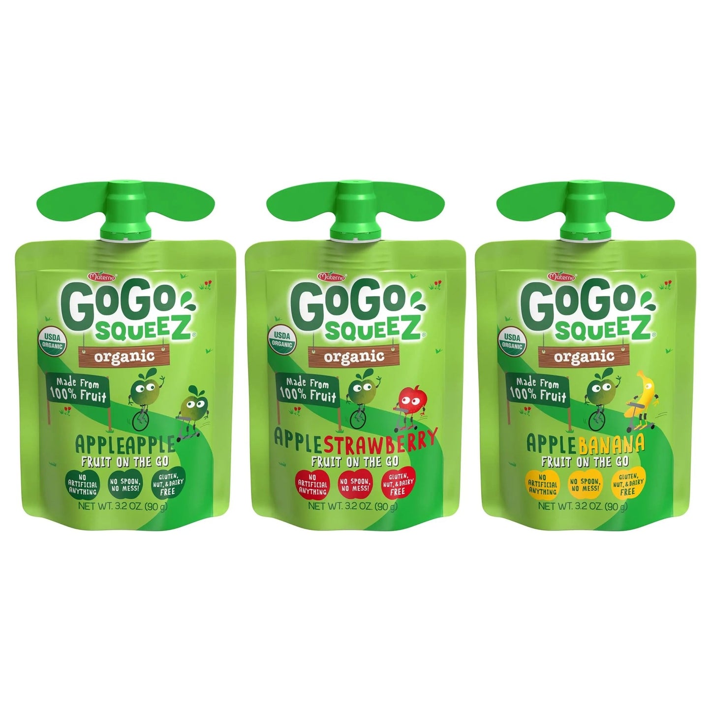 GoGo squeeZ Organic Applesauce and Fruit Puree, Variety Pack, Apple, Strawberry & Banana, 3.2 oz (Pack of 12), Unsweetened Organic Fruit Snacks for Kids, No Gluten, Nut & Dairy, BPA Free Pouches - Fresh Hearth