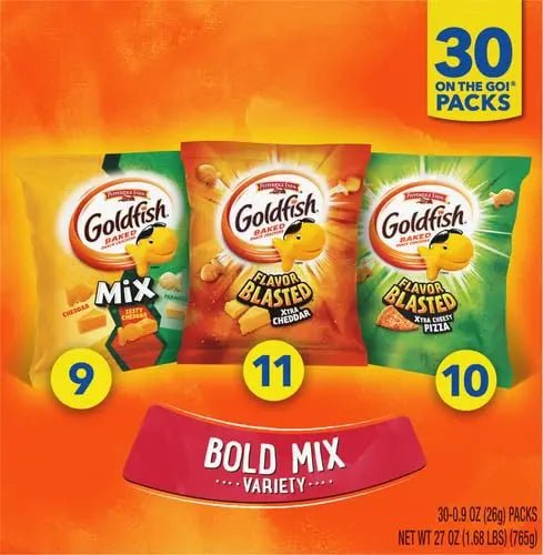 Goldfish Bold Mix Variety Pack Snack Crackers, 1 oz Snack Packs, 30 Ct Box (Pack of 2) - Fresh Hearth