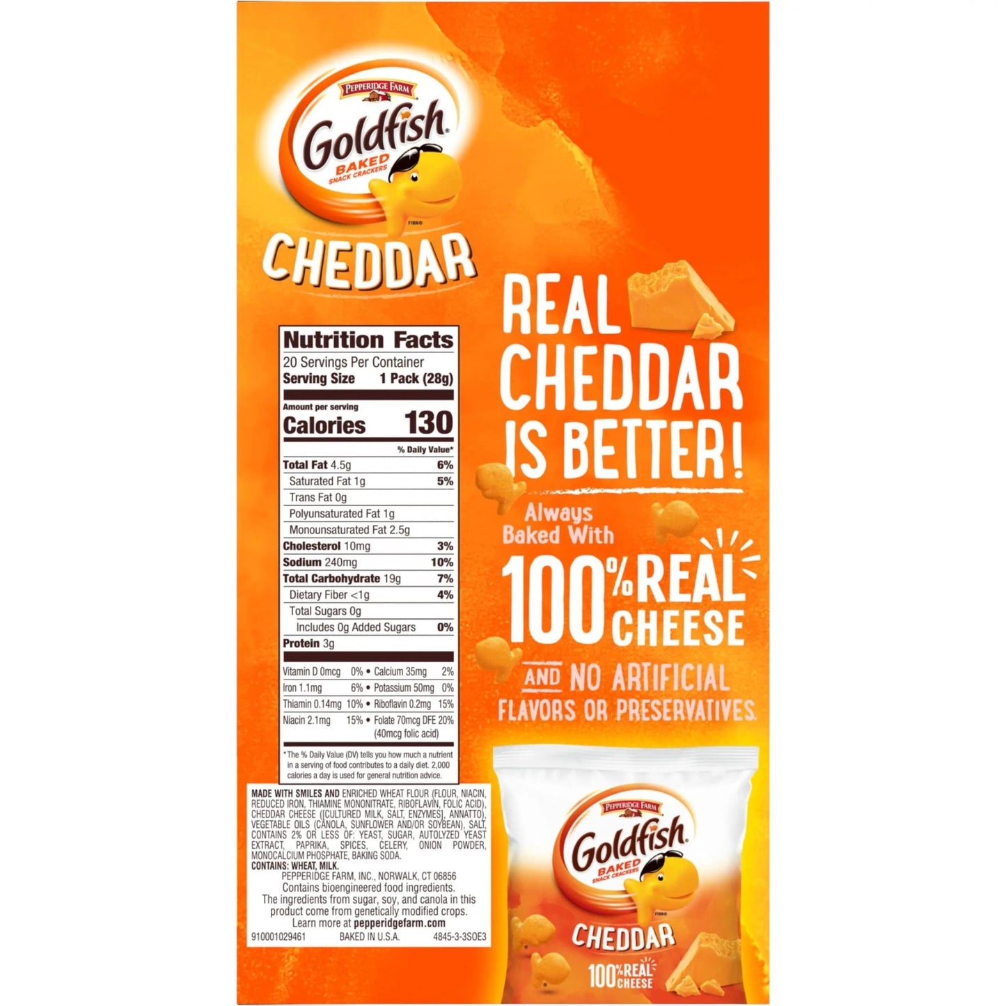 Goldfish Cheddar Cheese Crackers, Baked Snack Crackers, 1 oz On - the - Go Snack Packs, 20 Count Box - Fresh Hearth
