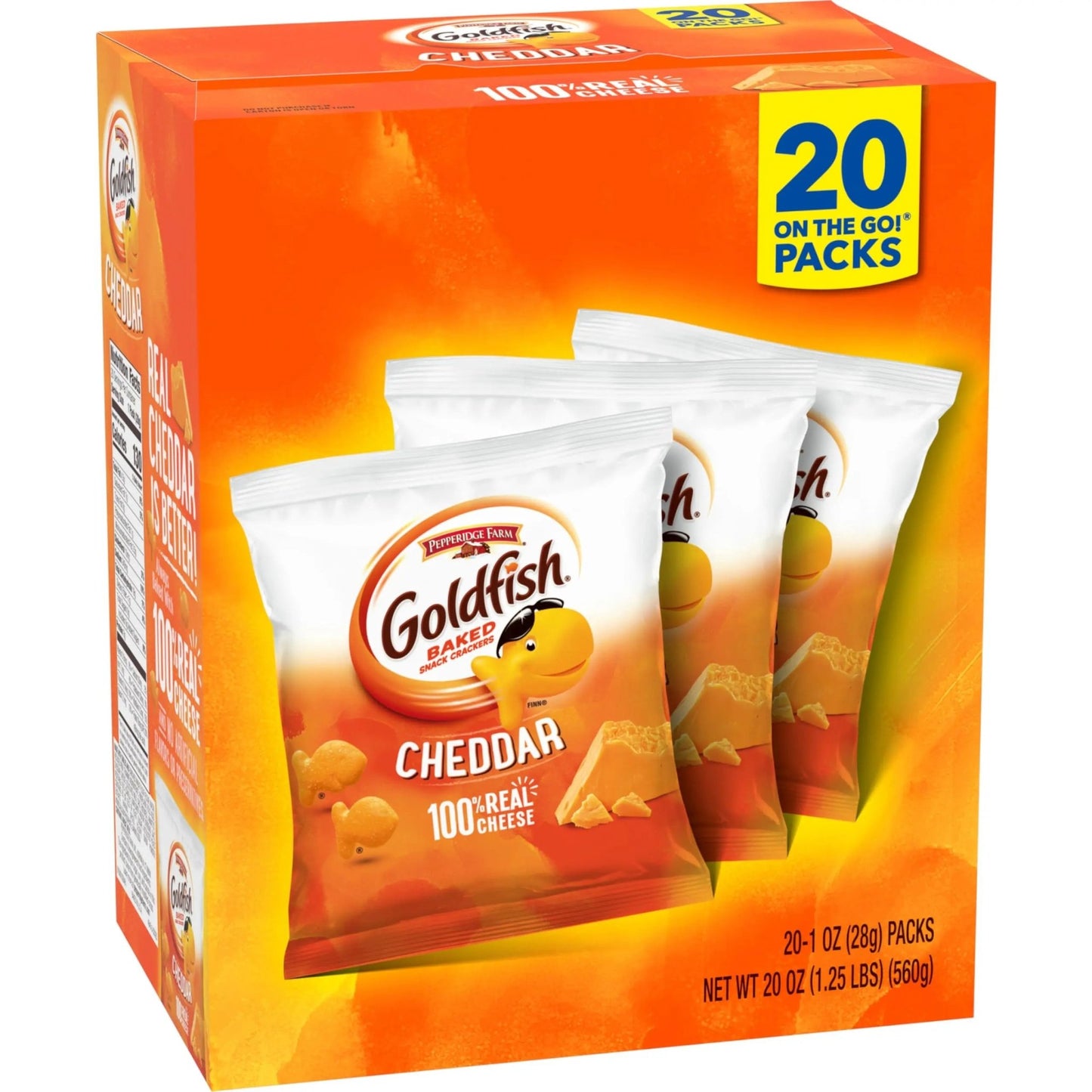 Goldfish Cheddar Cheese Crackers, Baked Snack Crackers, 1 oz On - the - Go Snack Packs, 20 Count Box - Fresh Hearth