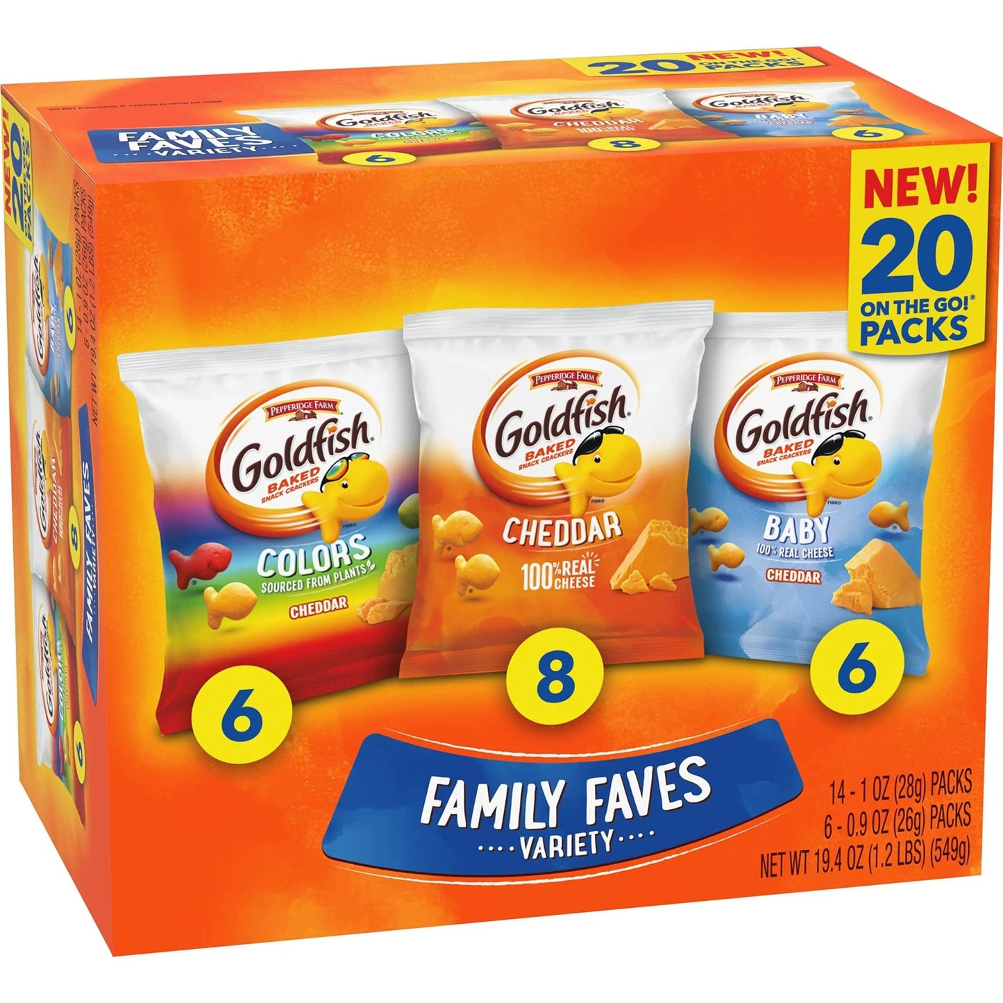 Goldfish Crackers Family Faves Crackers, Cheddar, Colors and Baby Crackers Snack Packs, 20 - Ct Variety Pack - Fresh Hearth