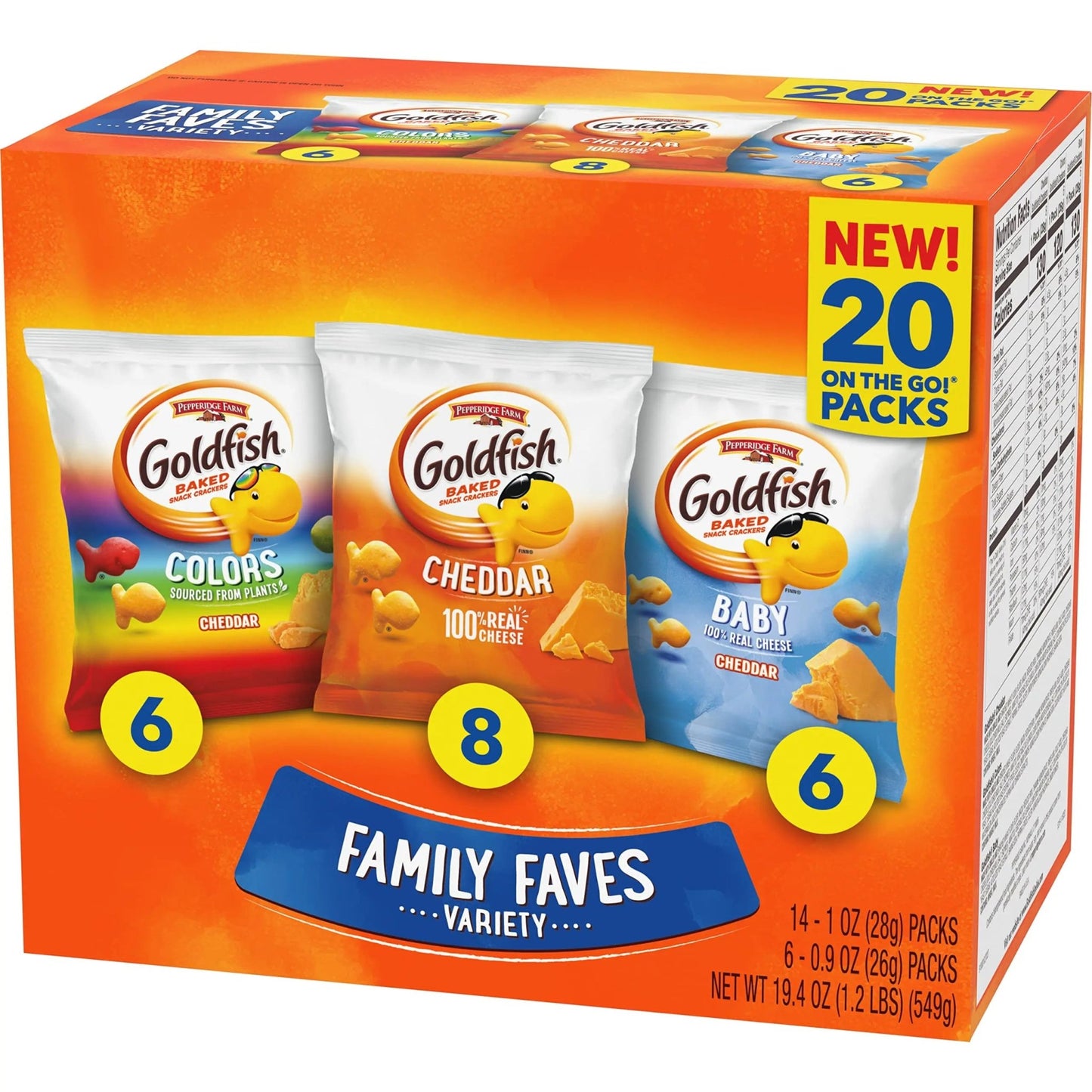 Goldfish Crackers Family Faves Crackers, Cheddar, Colors and Baby Crackers Snack Packs, 20 - Ct Variety Pack - Fresh Hearth