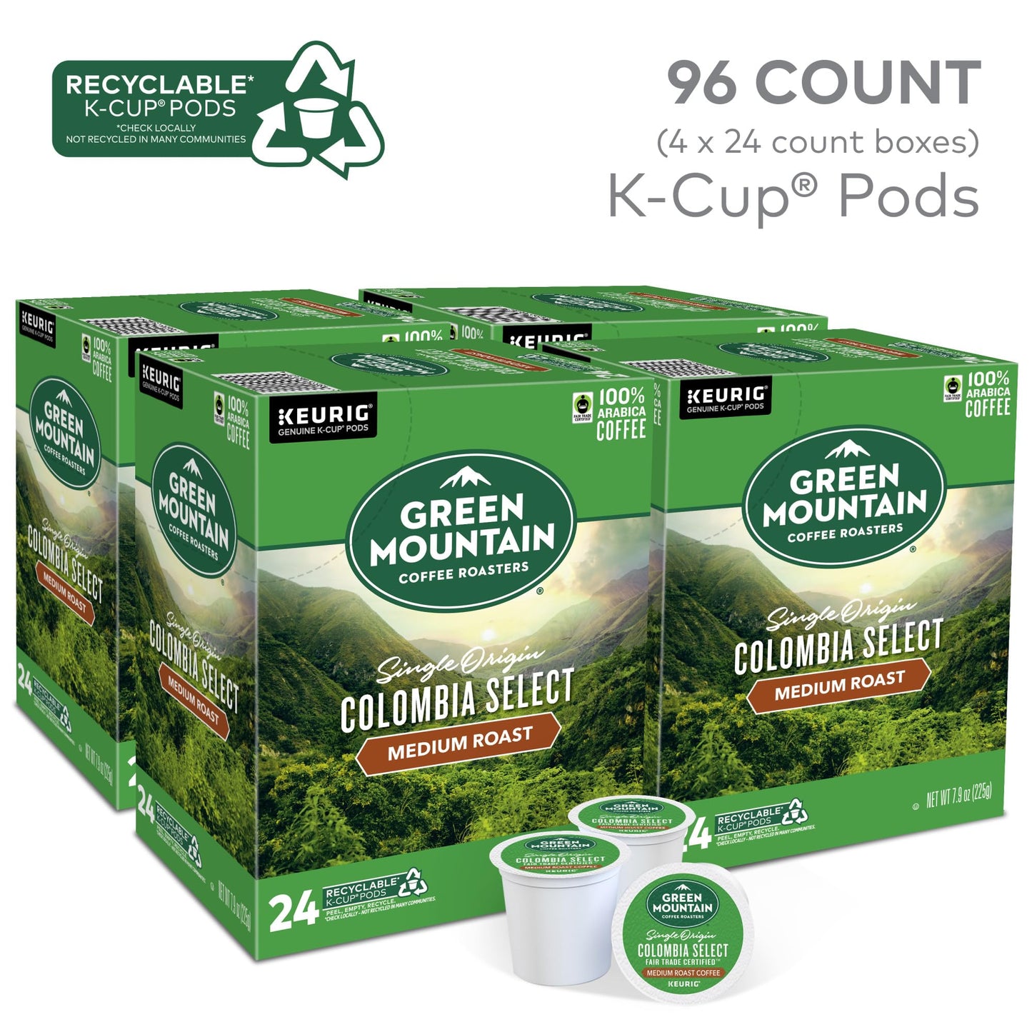 Green Mountain Coffee Roasters Colombia Select Coffee, Keurig Single - Serve K - Cup Pods, Medium Roast Coffee, 96 Count - Fresh Hearth