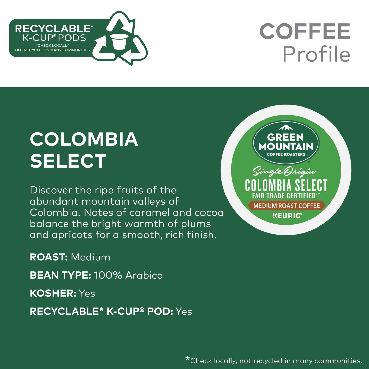 Green Mountain Coffee Roasters Colombia Select Coffee, Keurig Single - Serve K - Cup Pods, Medium Roast Coffee, 96 Count - Fresh Hearth